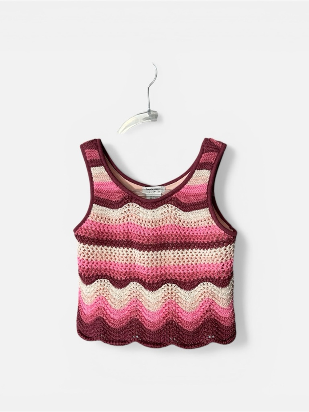 Haute Hippie Pink Crochet Lined Girls Crop Tank Top Scalloped Edge Sz 12